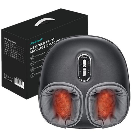 Nekteck Shiatsu Foot Massager Machine with Soothing Heat, Deep Kneading Therapy, Air Compression, Improve Blood Circulation and Foot Wellness Brown