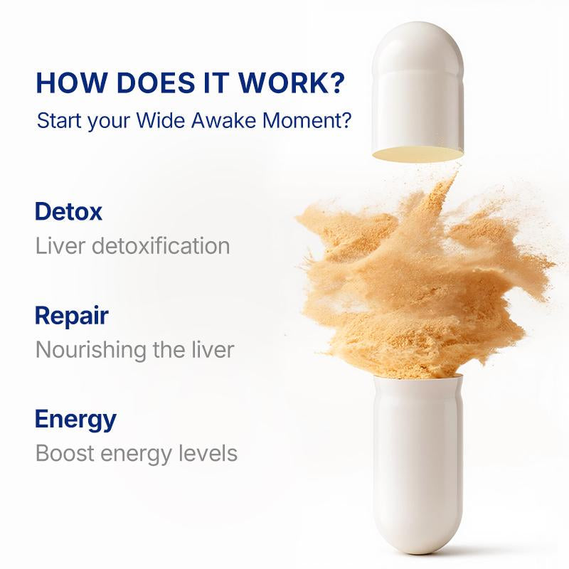 Wonderblue Wideawake Milk Thistle Tumeric & Taurine Capsules for Vitality Energy Detox 60 Veggie Capsules USA Made FDA GMP Supplement