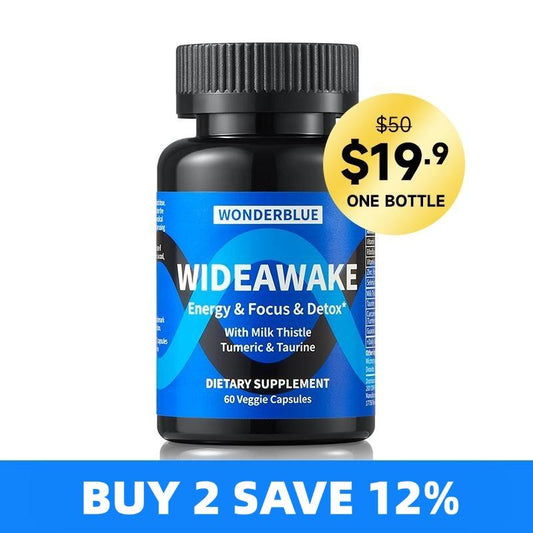 Wonderblue Wideawake Milk Thistle Tumeric & Taurine Capsules for Vitality Energy Detox 60 Veggie Capsules USA Made FDA GMP Supplement