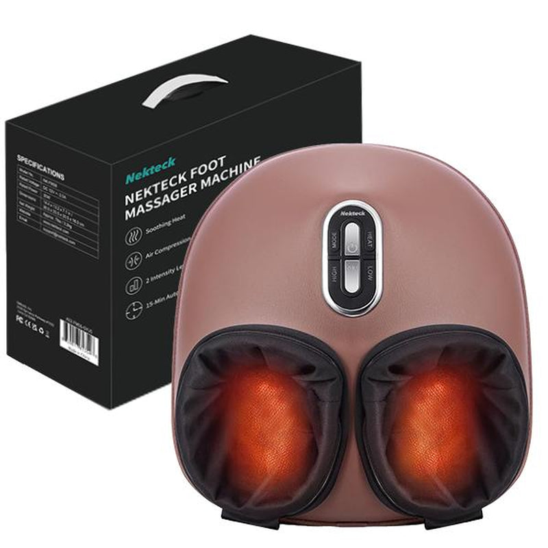 Nekteck Shiatsu Foot Massager Machine with Soothing Heat, Deep Kneading Therapy, Air Compression, Improve Blood Circulation and Foot Wellness Brown